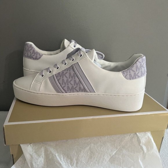 BRAND NEW MICHAEL KORS STRIPE LACE UP LAVENDER SNEAKERS SHOES 9.5 - Picture 3 of 4